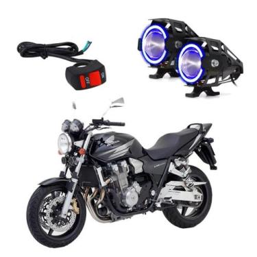 Imagem de Kit Led Farol Milha Moto CB1300 Super Four 2007 2008 Angel Eye Azul U7