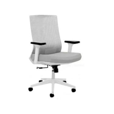 Imagem de MAKKON Cadeira de Escritório Ergonômica Reclinável com Base Giratória Branco com Cinza