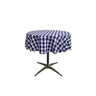 Imagem de LA Linen Toalha de mesa redonda xadrez de poliéster, 147,72 cm, azul-royal/branco