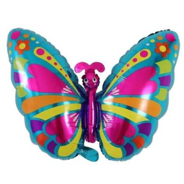 Imagem de Kit 10 Balão Borboleta Metalizado Azul 70cm Para Festa Jardim Decoraçã