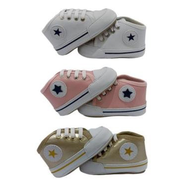 Imagem de Kit 3 pares Sapatinho Bebê Tênis Cano Alto Menina - Bicho de Pé Baby, 