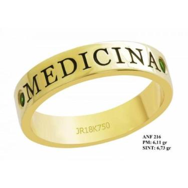 Imagem de Anel de Formatura para Medicina em Ouro 18k Amarelo Esmeralda - JoiaUn