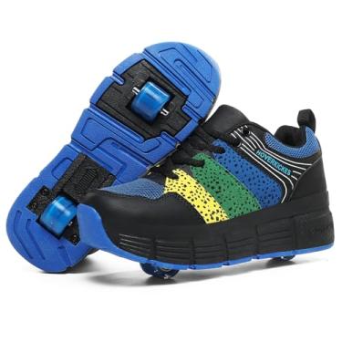 Imagem de HOVERKICKES Tênis de skate LED para crianças, meninos, meninas, com rodas destacáveis, recarregáveis, piscantes, Azul-111, 17