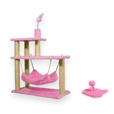 Imagem de Arranhador para Gatos Sisal Plataforma 3 Andares com Brinquedo Mola Ma