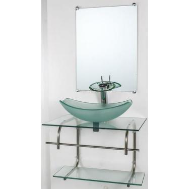 Imagem de Gabinete de vidro para banheiro inox 70cm cuba oval chanfrada incolor 