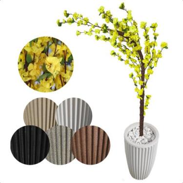 Imagem de Cerejeira Amarela Com Galho Curvo Planta Artificial Com Vaso De Decora
