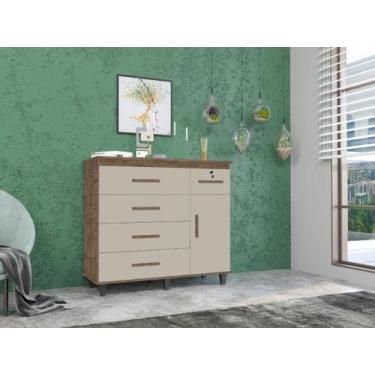 Imagem de Cômoda Organizadora TU 5 Gavetas + 1 Porta Cor Canela / Off White - SM