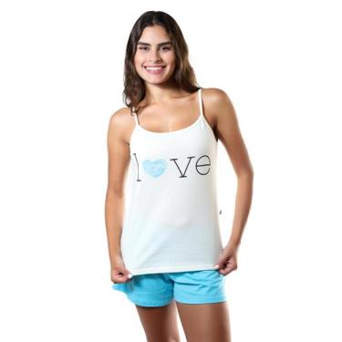 Imagem de Pijama Feminino De Calor Alça Love Empório Do Algodão, M, Azul