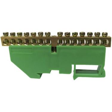 Imagem de Barramento Terra para Trilho Din 14 Furos Verde Terminal Barra Painel 