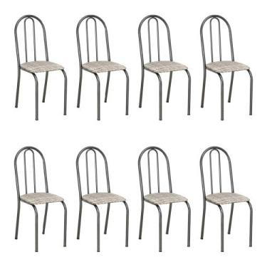 Imagem de Kit 8 Cadeiras de Cozinha Califórnia Estampado Rattan Bege Pés de Ferr