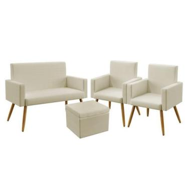 Imagem de Kit Poltrona Namoradeira e 2 Poltronas Decorativas Nina com Puff Quasa