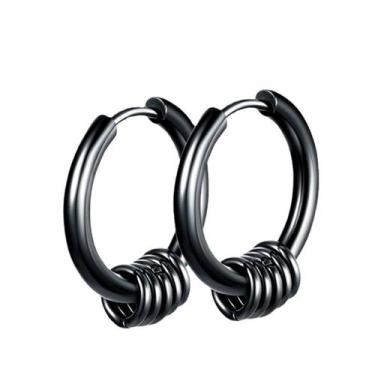 Imagem de par DE brinco argola em aço bolinha preto não escurece - KC STORE, 18m