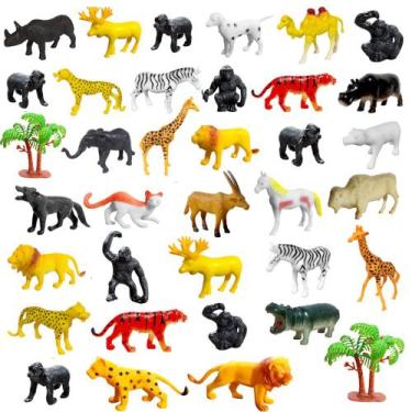 Imagem de Animais do Safari Kit Bichos de Plástico com 36 Peças Girafa Elefante 