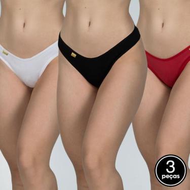 Imagem de Kit 3 Calcinhas Tanga Fio Lisa Conforto Moda Íntima Lingerie - WLS Mod