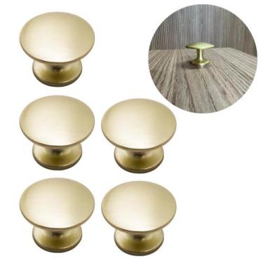 Imagem de Kit C/ 5 Puxador Redondo Ponto Botão 24mm Dourado Escovado P/ Móveis -