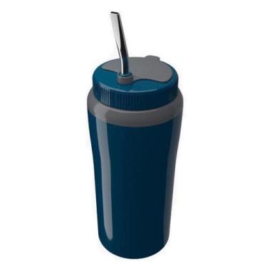 Imagem de Copo Térmico Tererê com Tampa e Canudo Metálico 650ml Unitermi, Azul