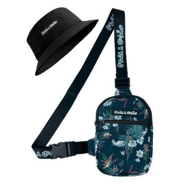 Imagem de Kit Chapeu Bucket Preto + Shoulder Bag Mini Bolsa Lateral Masculina Pe