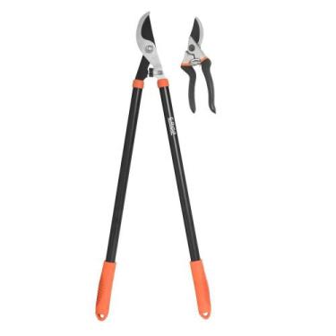 Imagem de Kit Tesoura Poda Bypass 2 Peças, Preto/Laranja - Ergo