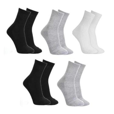 Imagem de Kit 5 Meias Cano Alto Sport Grossa Esportiva Básico Algodão Unissex - 