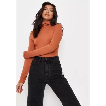 Imagem de Body Manga Longa Diluxo Larissa Blusa Gola Alta, Terracota, G, Adulto