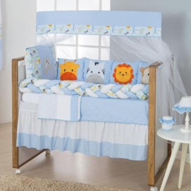 Imagem de Kit Trança Savana11pçs Azul+saia Berço+amamentar - Gaby Baby Enxovais,