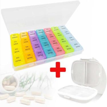 Imagem de Kit Estojo Caixa Porta Comprimidos Suplemento Vitaminas Diário Semanal