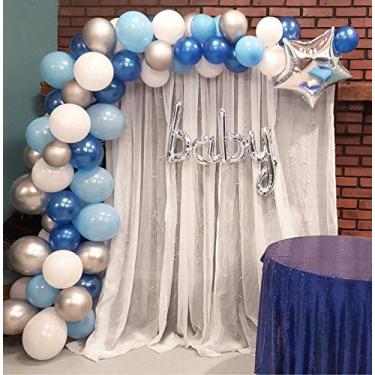 Imagem de Kit de arco de guirlanda de balão azul e branco prata 4,5 m de comprimento pacote com 100 peças para meninos chá de bebê, festa de aniversário, decoração de fundo
