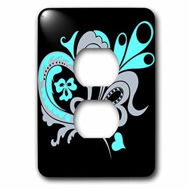 Imagem de 3dRose lsp_111514_6 Pretty Turquesa, Cinza e Preto Art Nouveau Hearts 2 tampas de tomada, multicolorido