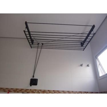 Imagem de Varal de parede tradicional com manivela 10 varetas em alumínio - Vara