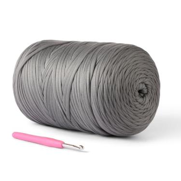 Imagem de Fio de camiseta (800 g/228 jardas), fio de crochê macio para artesanato e faça você mesmo, tecido de crochê/bolsa/cesta/porta-copos, tecido elástico 100% poliéster, fios grossos grossos para crochê