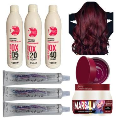 Imagem de Kit Cabelos Marsala Matiz 250g + 3 Tinta C/ Ox 450ml - Juzy Cosméticos