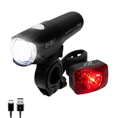 Imagem de BV Farol de bicicleta Chromium super brilhante (1000 lúmens) recarregável por USB com lanterna traseira gratuita | Bateria de lítio de 2500 mAh | Resistente à água IP44 - Serve para todas as