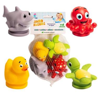 Imagem de Banho Brinquedo Kit Infantil Borracha Bebê Bichinhos 4 Peças Infantil 