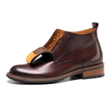 Imagem de Waillynice Botas curtas com cadarço retrô feitas à mão, botas de cano alto de couro bovino para homens outono inverno lã quente botas masculinas moda casual sapatos masculinos, Coffee Plus Veludo, 38