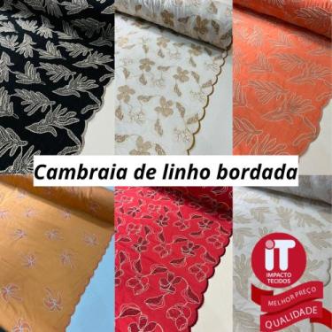 Imagem de Tecido Cambraia de Linho bordada (1m x 1,3m) - Impacto tecidos, Estamp