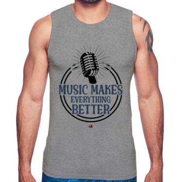 Imagem de Regata Music makes everything better - Foca na Moda, Cinza, GGG