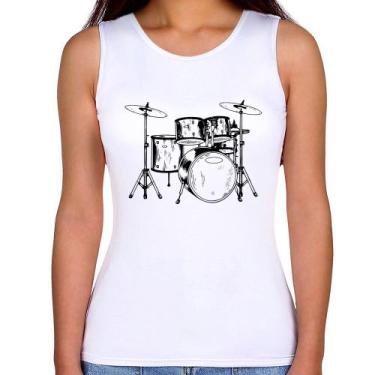 Imagem de Regata Feminina Bateria Música - Foca na Moda, Branco, GGG