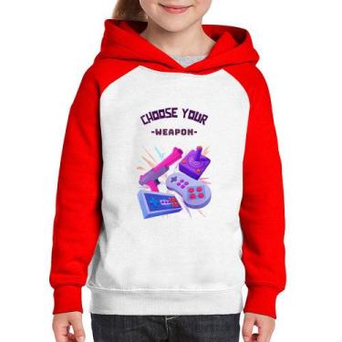 Imagem de Moletom Infantil Choose your weapon - Foca na Moda, Branco, Vermelho, 