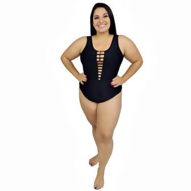 Imagem de Maiô Body Plus Size Detalhe em Tiras Preto - Stw Moda, Preto, 48