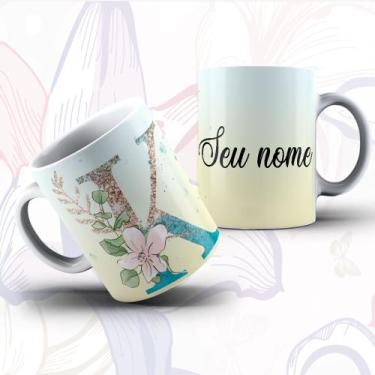 Imagem de Caneca Alfabeto Floral Glitter Personalizada Com Inicial E Nome Todas 
