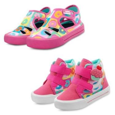 Imagem de Kit 2 Pares Sandália Menina Papete Infantil E Tênis Feminino Cupcake Escolar Mz Shoes-Feminino