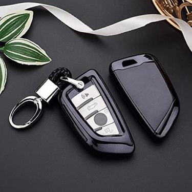 Imagem de WSWJDW TPU Car Key Case Cover Chaveiro Ring Key Bag, apto para BMW X5 F15 X6 F16 G30 7 G11 X1 F48 F39, Preto com chaveiro