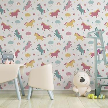Imagem de Papel De Parede Adesivo Infantil Unicórnios Coloridos 2,80m - PlimShop