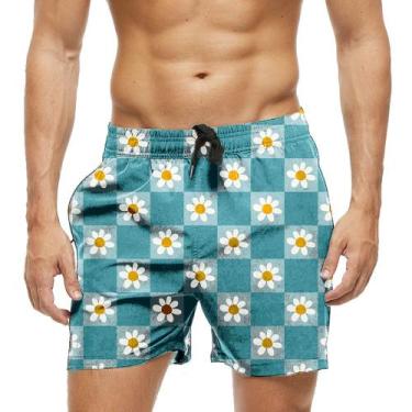 Imagem de Short Praia Shorts Banho Bermuda Verão Flores Margarida Xadrez 1062 - 
