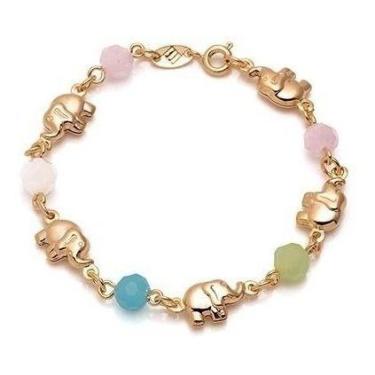 Imagem de Pulseira Infantil Com Elefantes Folheada Ouro 18k Semi Joia - De Castr