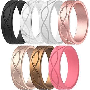 Imagem de ThunderFit Alianças de casamento de silicone para mulheres, design infinito - 6 mm de largura - 1,8 mm de espessura, 5.5 - 6 (16.5mm), Bronze, ouro, rosa, silicone, Sem pedra preciosa