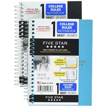 Imagem de Cadernos espirais Five Star, 1 assunto, papel pautado universitário, 100 folhas, 17,8 x 12,7 cm, cores selecionadas para você, 2 pacotes (73707)