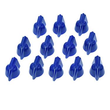 Imagem de KAISH 12 peças de 6,35 mm vintage elevadas mini maçanetas de cabeça de frango tamanho pequeno para violão com potenciômetro de baixo, botão amplificador, pedal de efeito, botões de cabeça de galinha com conjunto de parafusos, azul