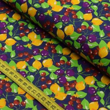 Imagem de Tecido Estampado para Patchwork - Pomar : Mix de Frutas Fundo Marinho 