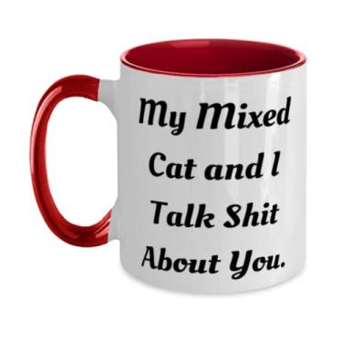 Imagem de New Mixed Cat Gifts, My Mixed Cat and I Talk Shit About You, Love Two Tone Caneca 325 ml para amigos de amigos